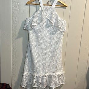 Kaari Blue High Low White Lace Dress